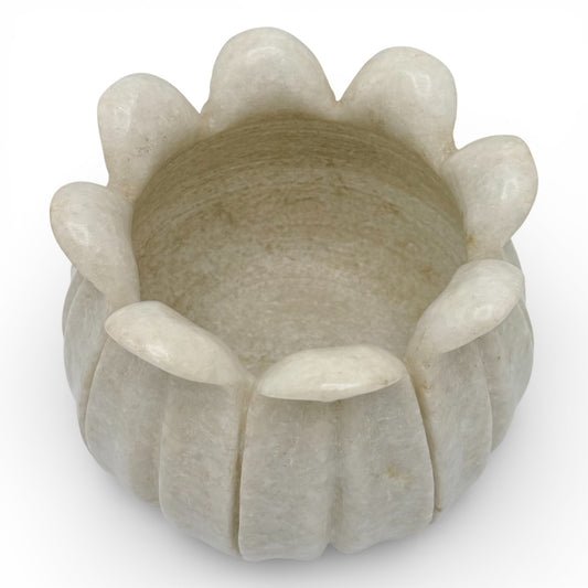 Carved White Marble Lotus Plant Pot