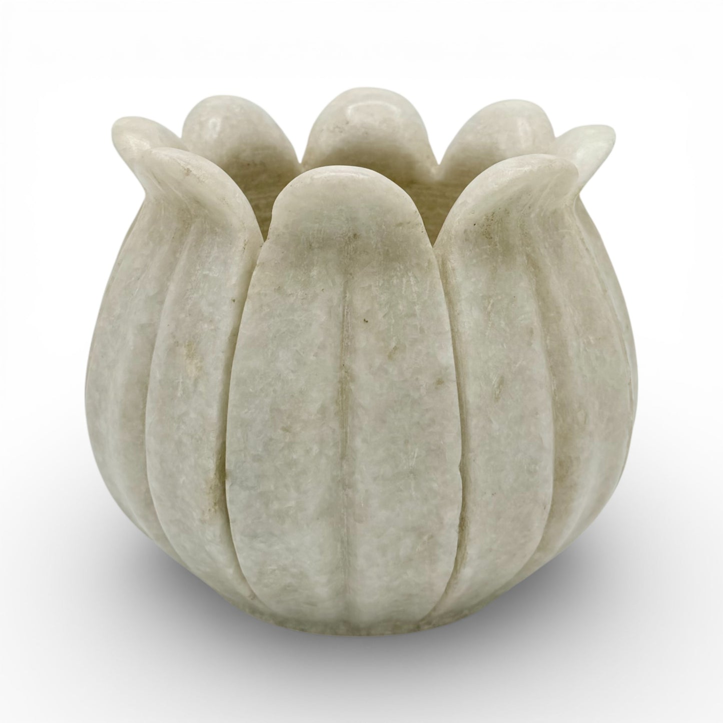 Carved White Marble Lotus Plant Pot