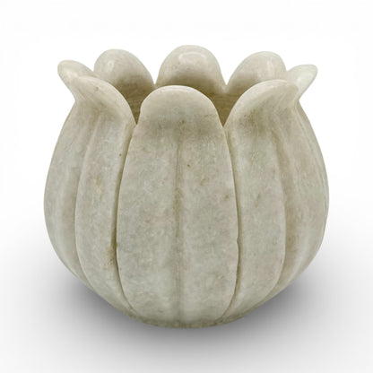Carved White Marble Lotus Plant Pot