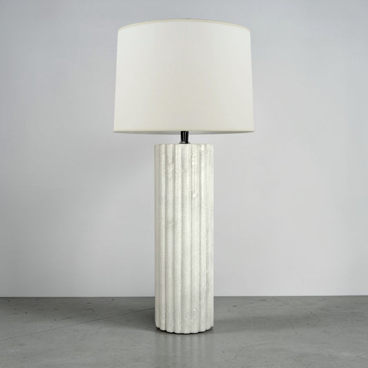 Ribbed White Marble Column Lamp