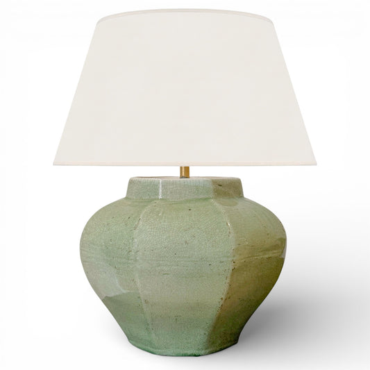 Large Light Green Crackle Glazed Table Lamp