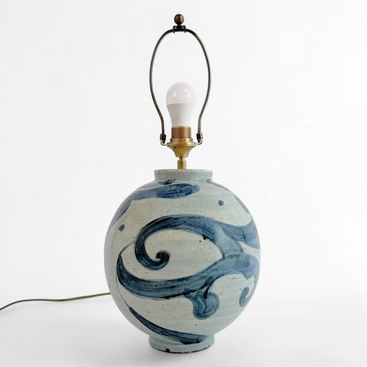 Large Pair of Blue and White Table Lamps