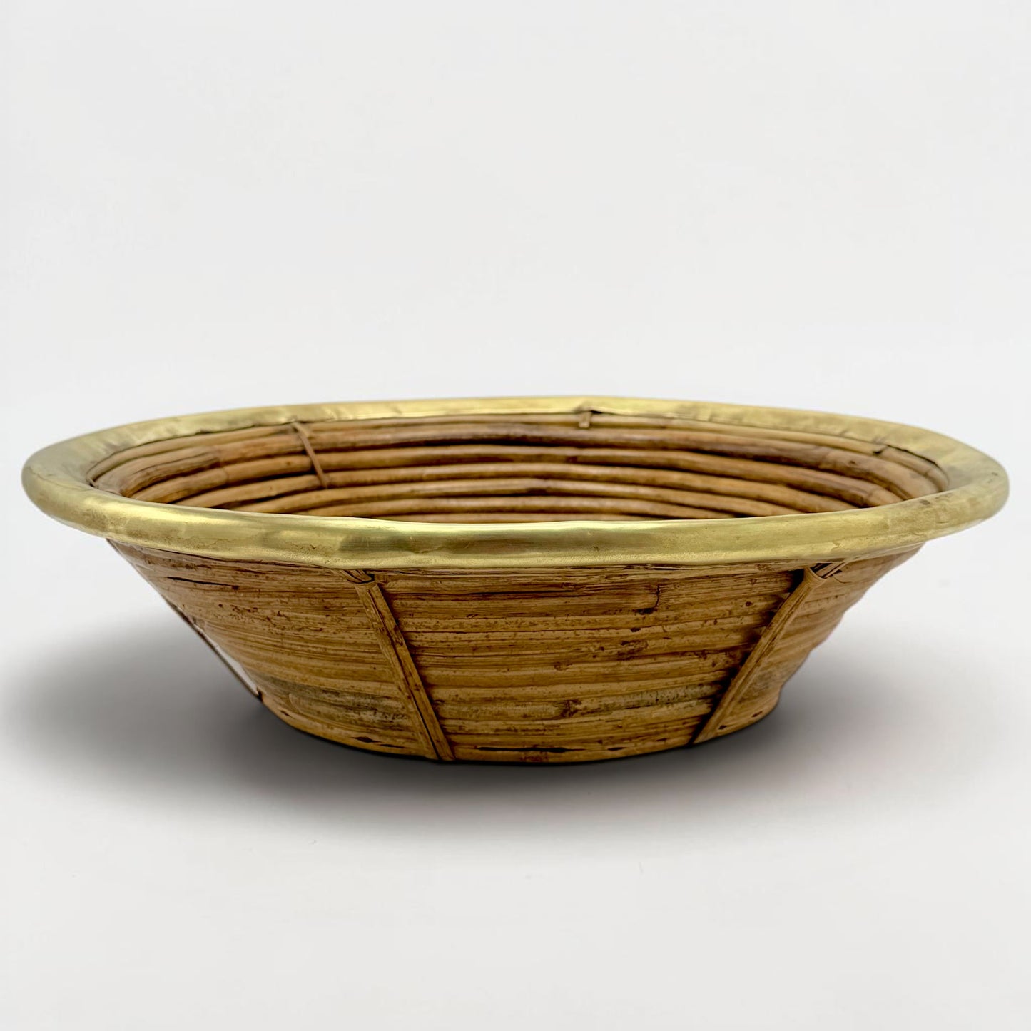 Mid Century Pencil Reed and Brass Basket