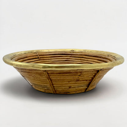 Mid Century Pencil Reed and Brass Basket