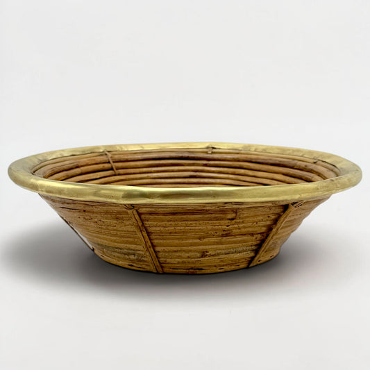 Mid Century Pencil Reed and Brass Basket