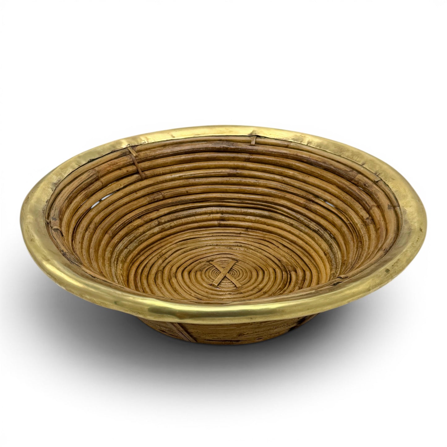 Mid Century Pencil Reed and Brass Basket