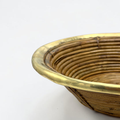 Mid Century Pencil Reed and Brass Basket