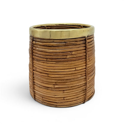 Pencil Reed and Brass Waste Basket