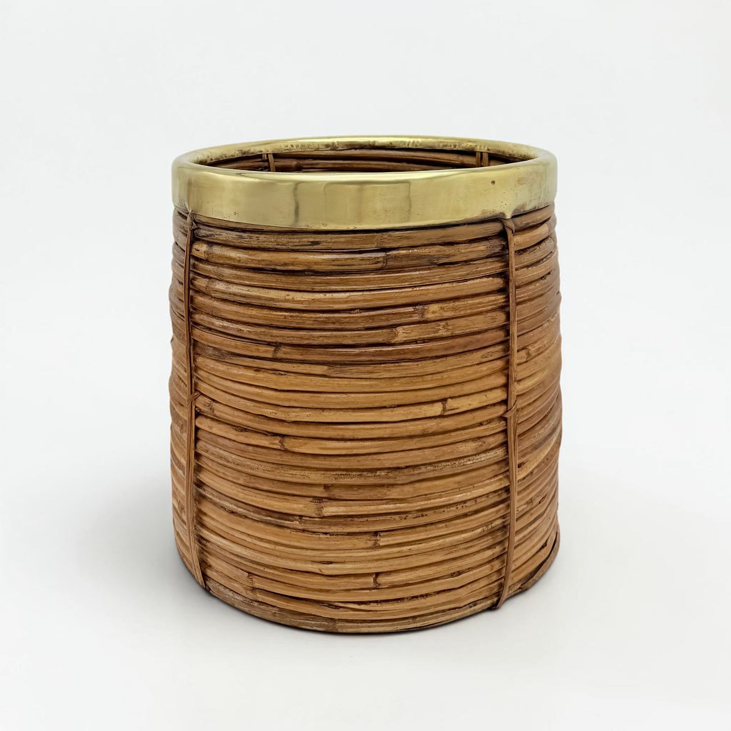 Pencil Reed and Brass Waste Basket