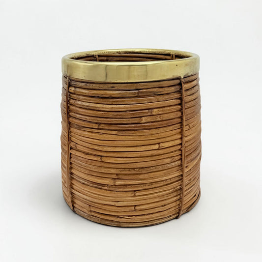 Pencil Reed and Brass Waste Basket