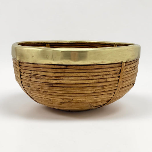 Pencil Reed Basket Bowl with Brass Rim
