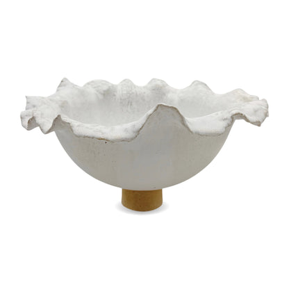 White Stoneware Bowl with Ruffled Rim