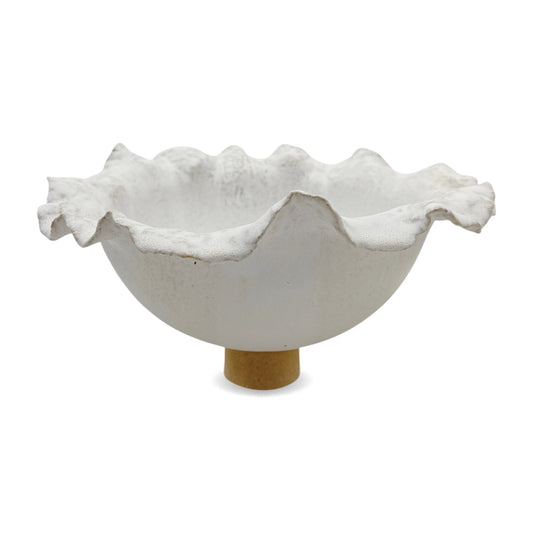 White Stoneware Bowl with Ruffled Rim
