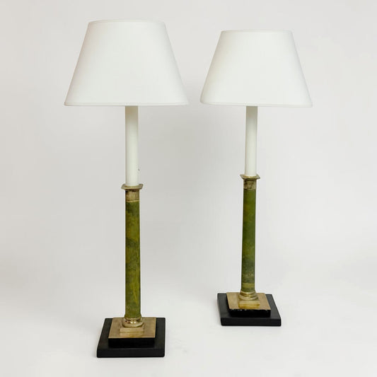 Pair of Green Faux Marble Column Lamps