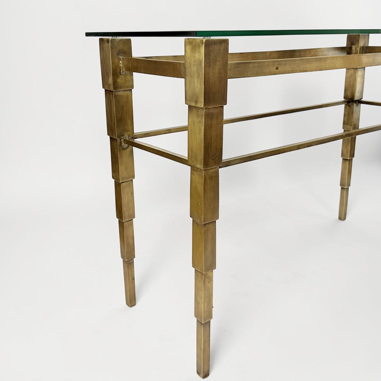 Bronze Console Table with Glass Top, circa 1960s