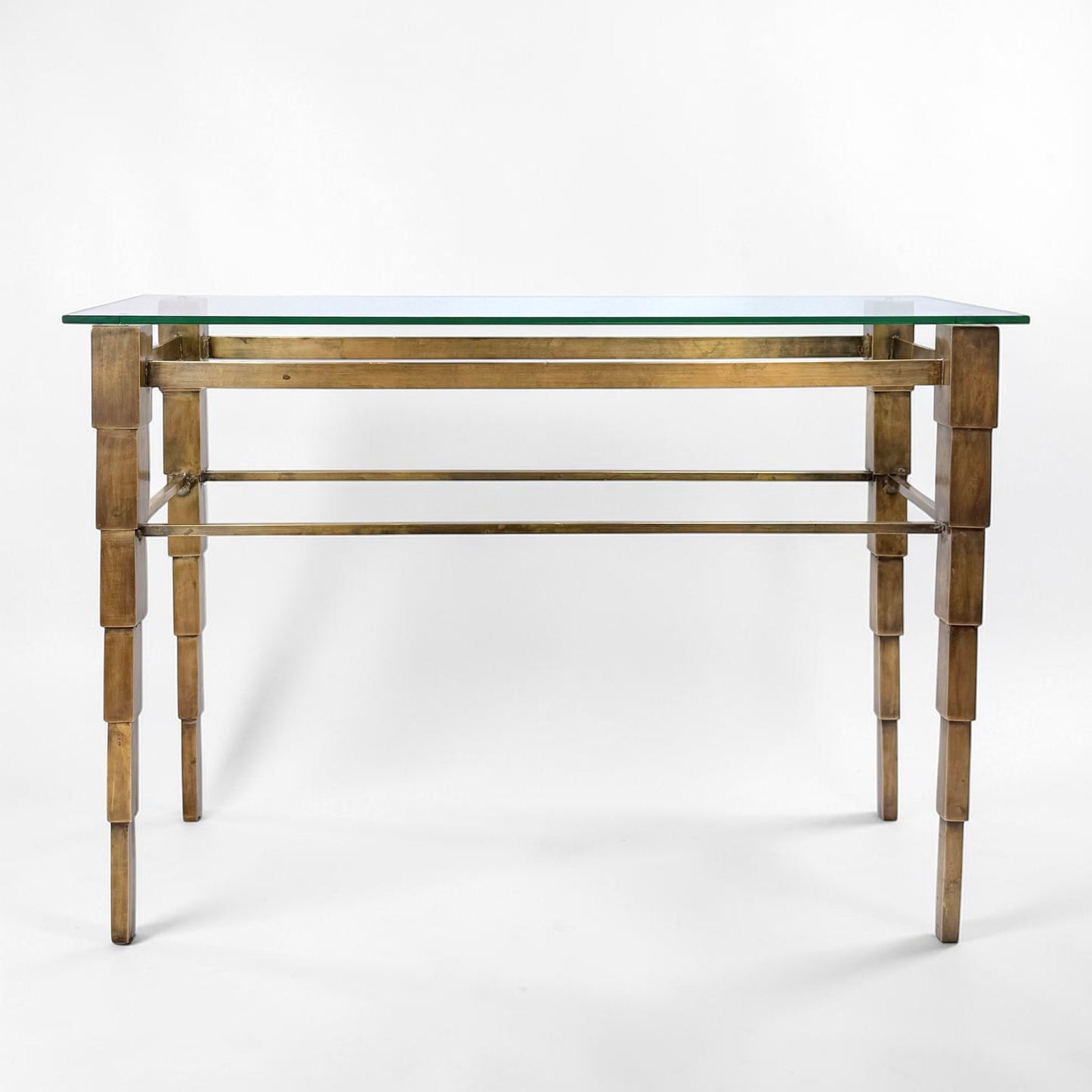 Bronze Console Table with Glass Top, circa 1960s