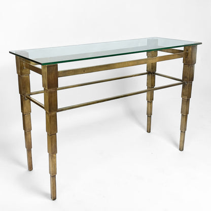 Bronze Console Table with Glass Top, circa 1960s