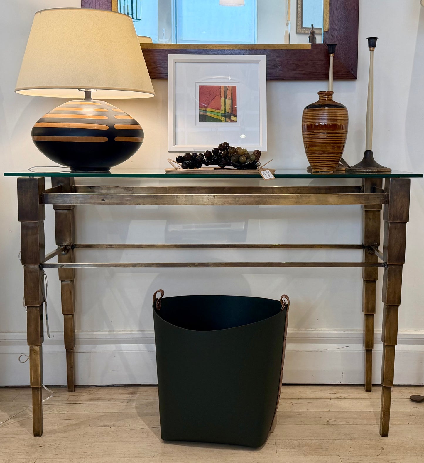 Bronze Console Table with Glass Top, circa 1960s