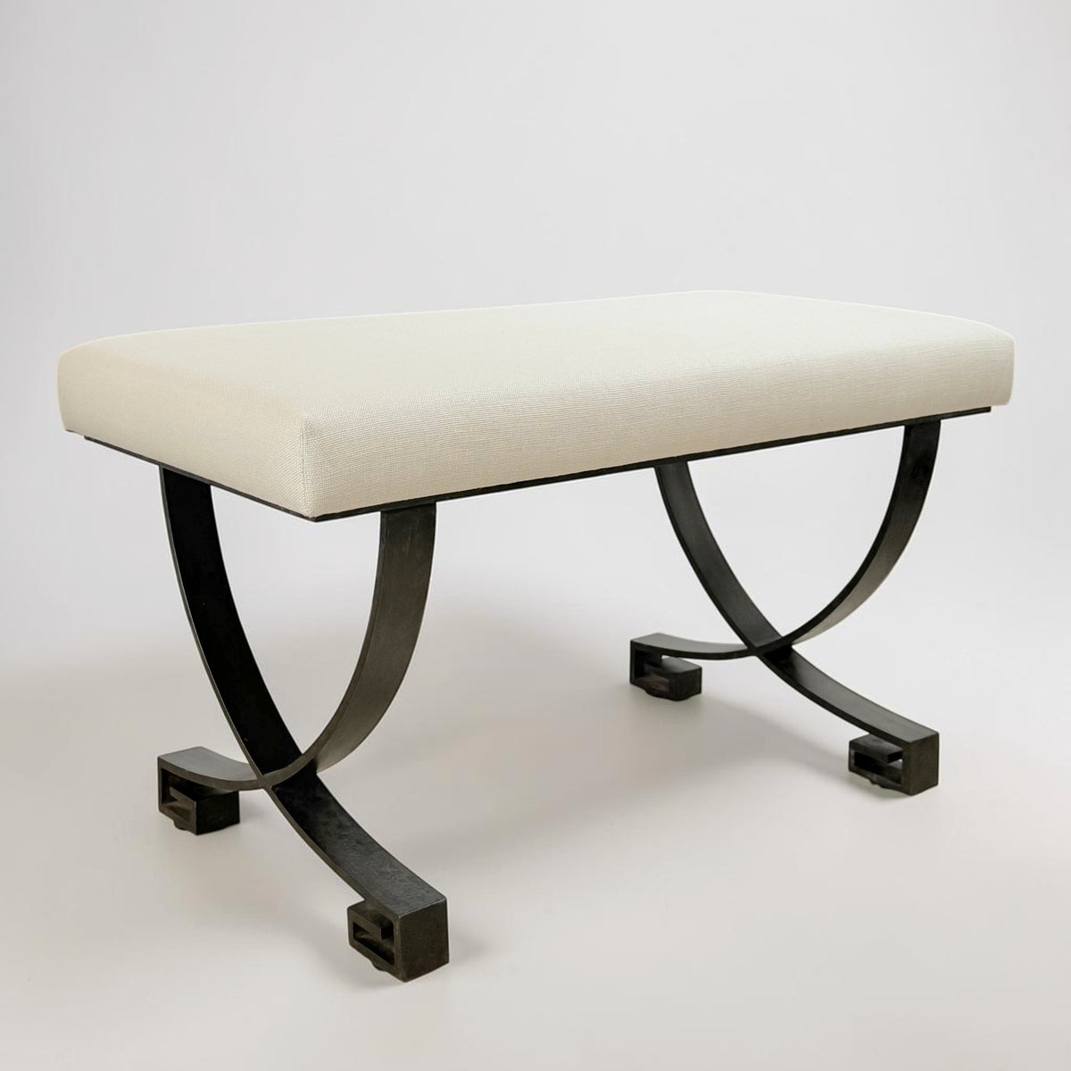 Greek Key Black Iron Bench