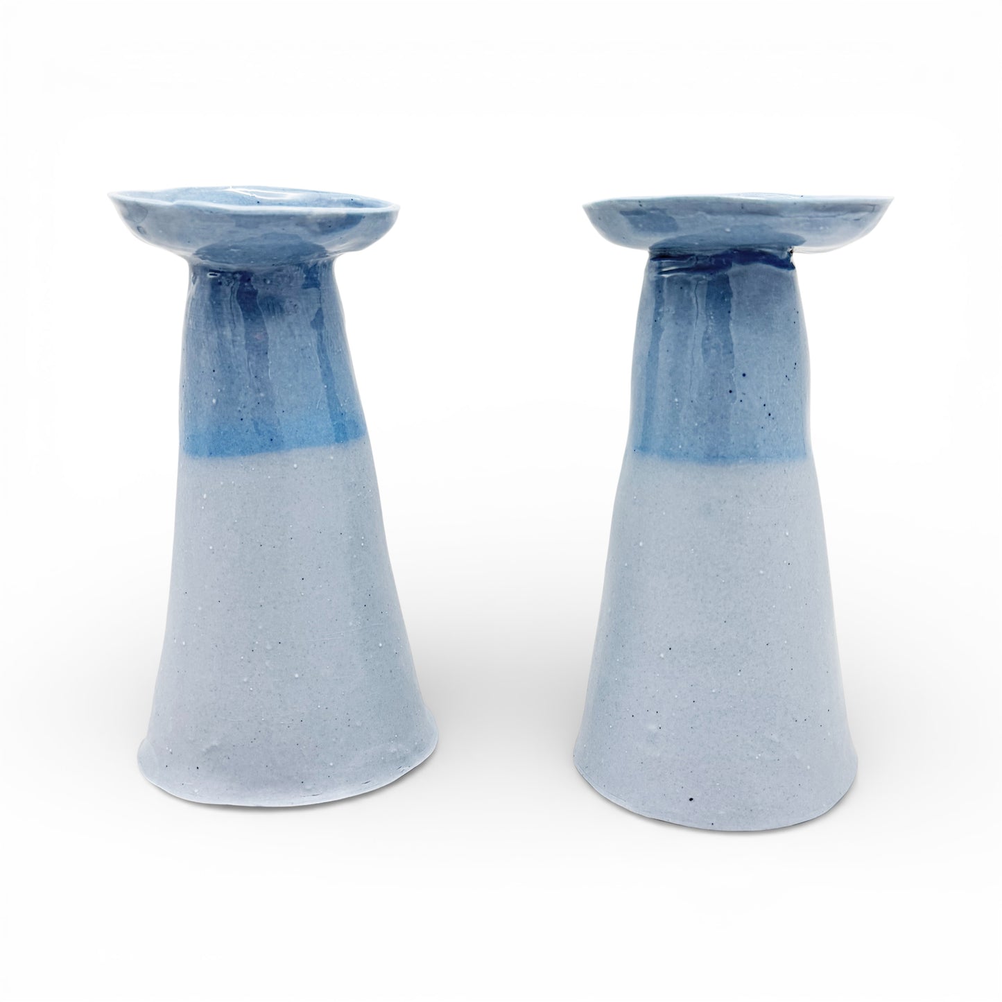 Two-toned Light Blue Porcelain Candlesticks