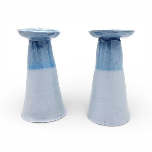 Two-toned Light Blue Porcelain Candlesticks