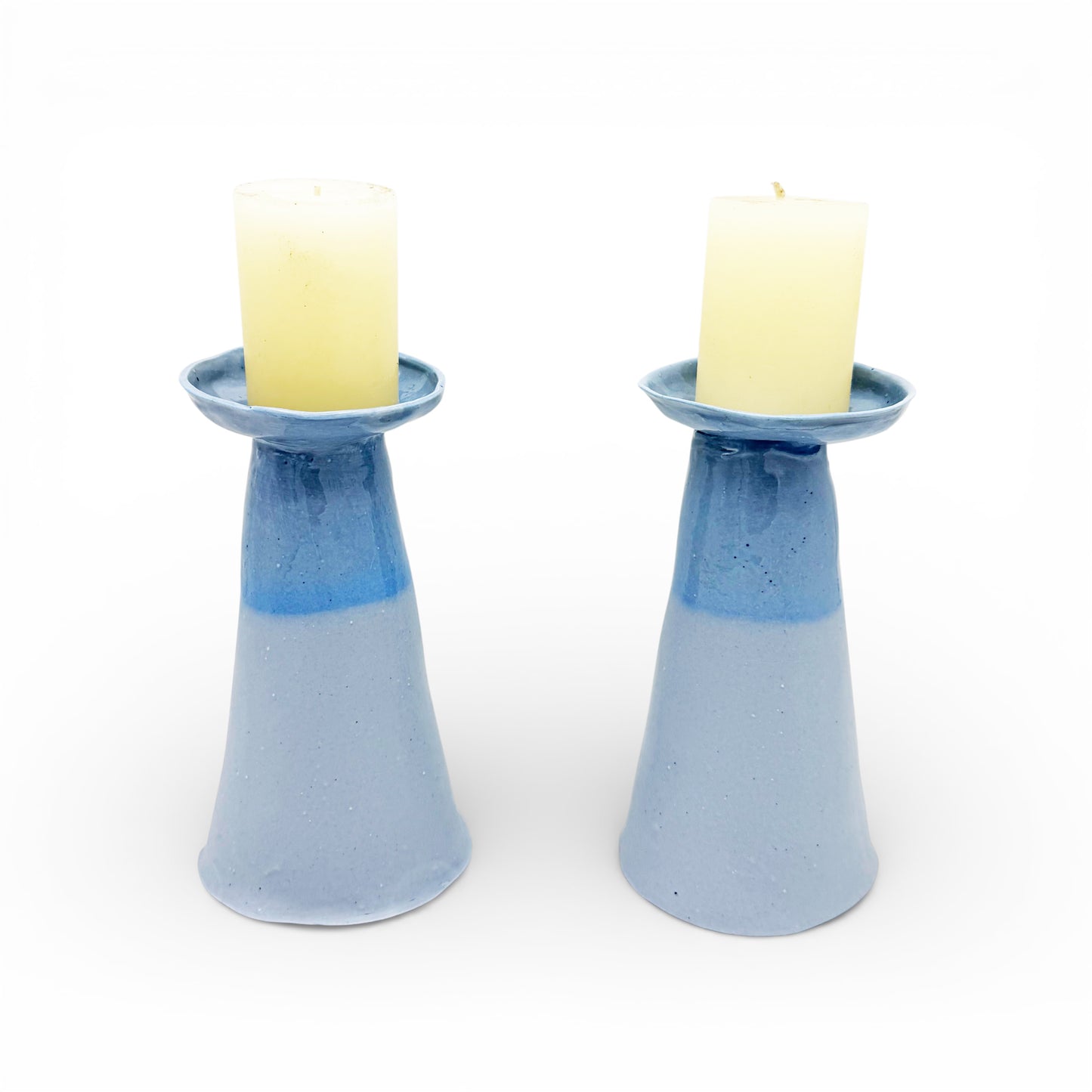 Two-toned Light Blue Porcelain Candlesticks