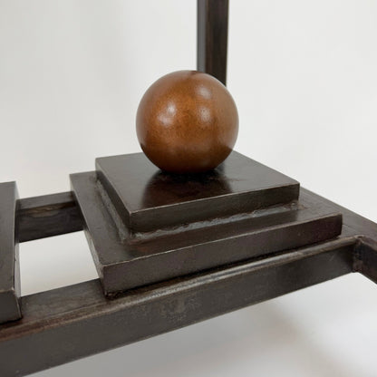 Iron and Glass Console Table with Bronze Sphere Accents