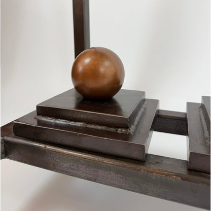Iron and Glass Console Table with Bronze Sphere Accents