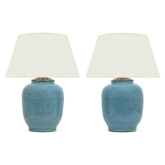 Pair of Robin’s Egg Blue Ceramic Table Lamps