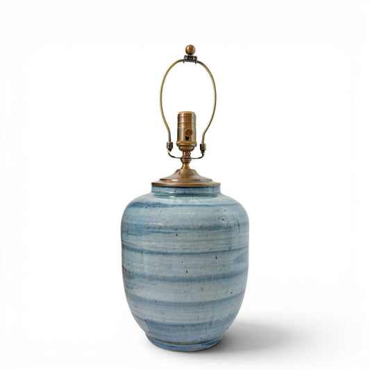 Light Blue Strie Ceramic Table Lamp
