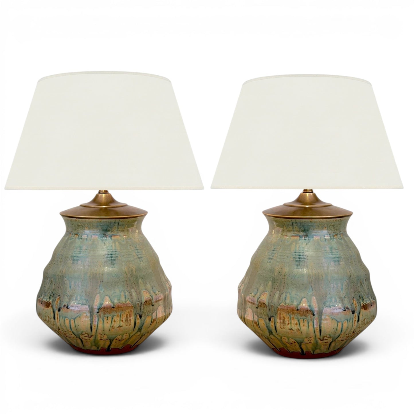 Pair of Green Drip Glazed Table Lamps