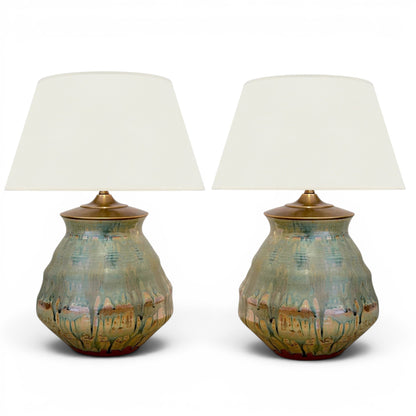 Pair of Green Drip Glazed Table Lamps