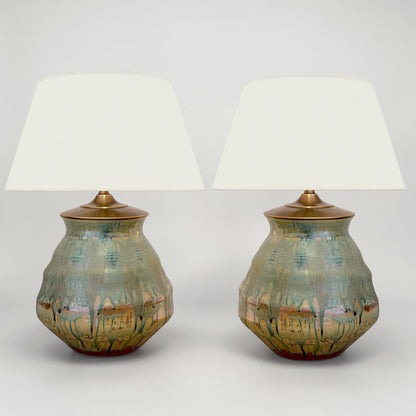Pair of Green Drip Glazed Table Lamps