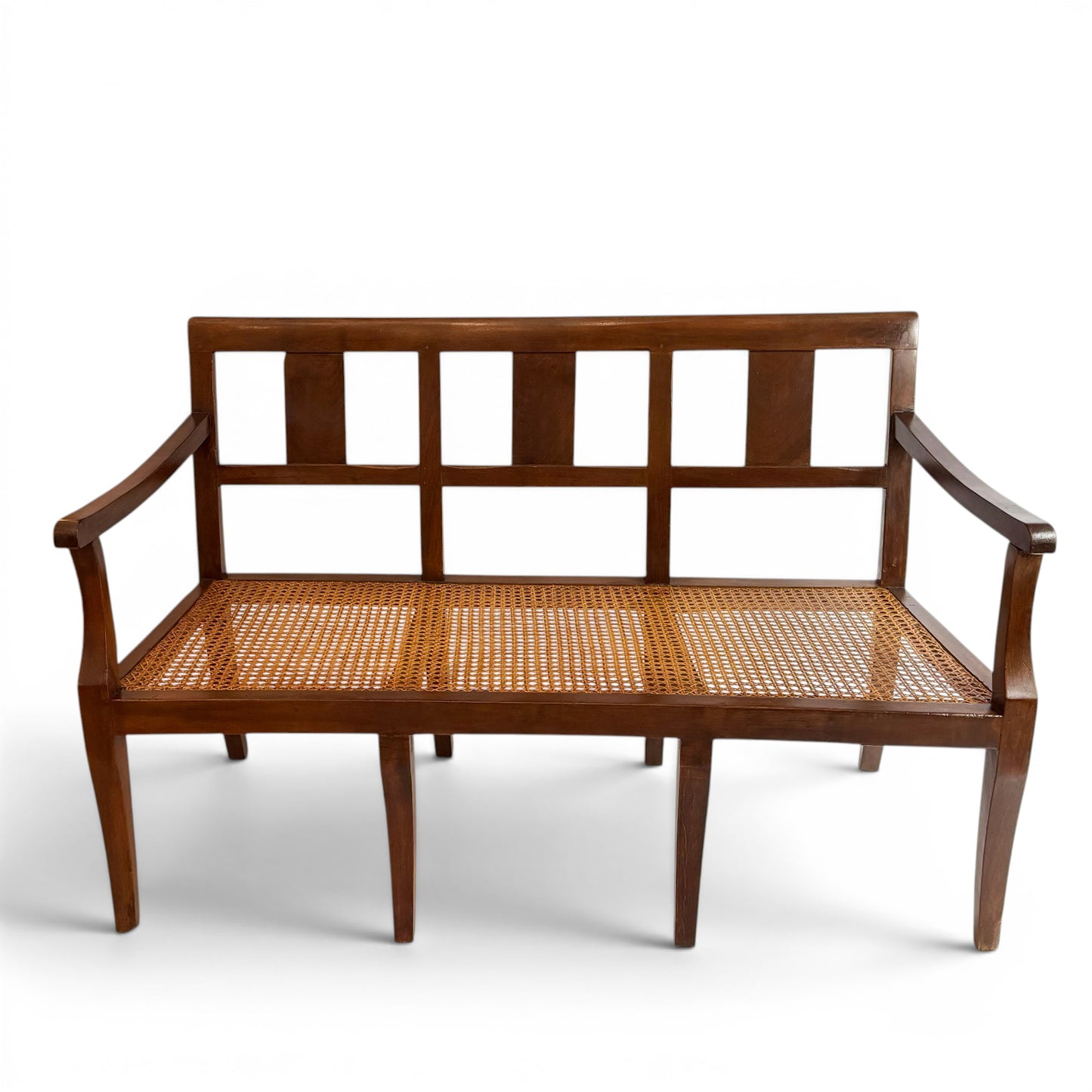 Walnut Bench with Cane Seat, 19th Century