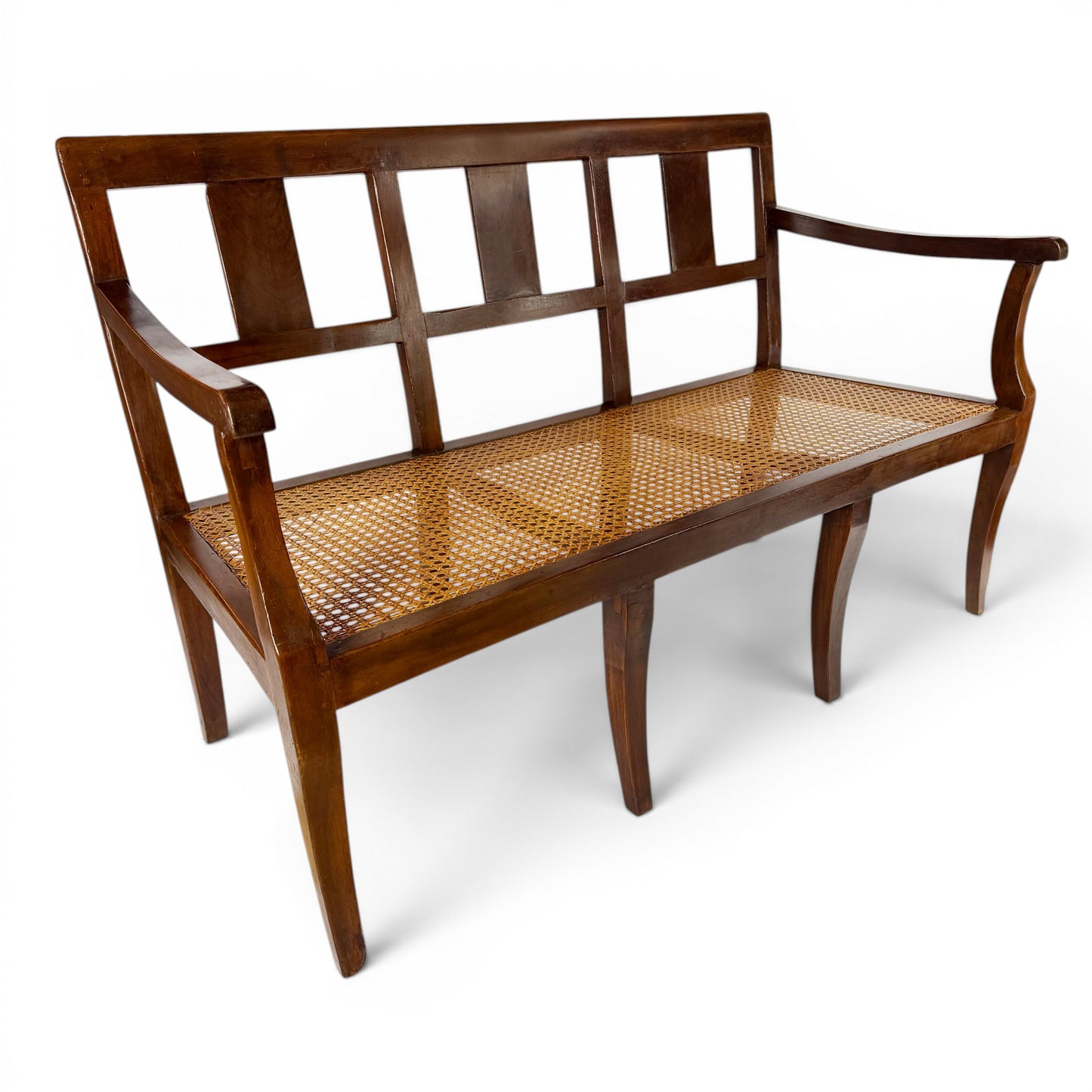 Walnut Bench with Cane Seat, 19th Century