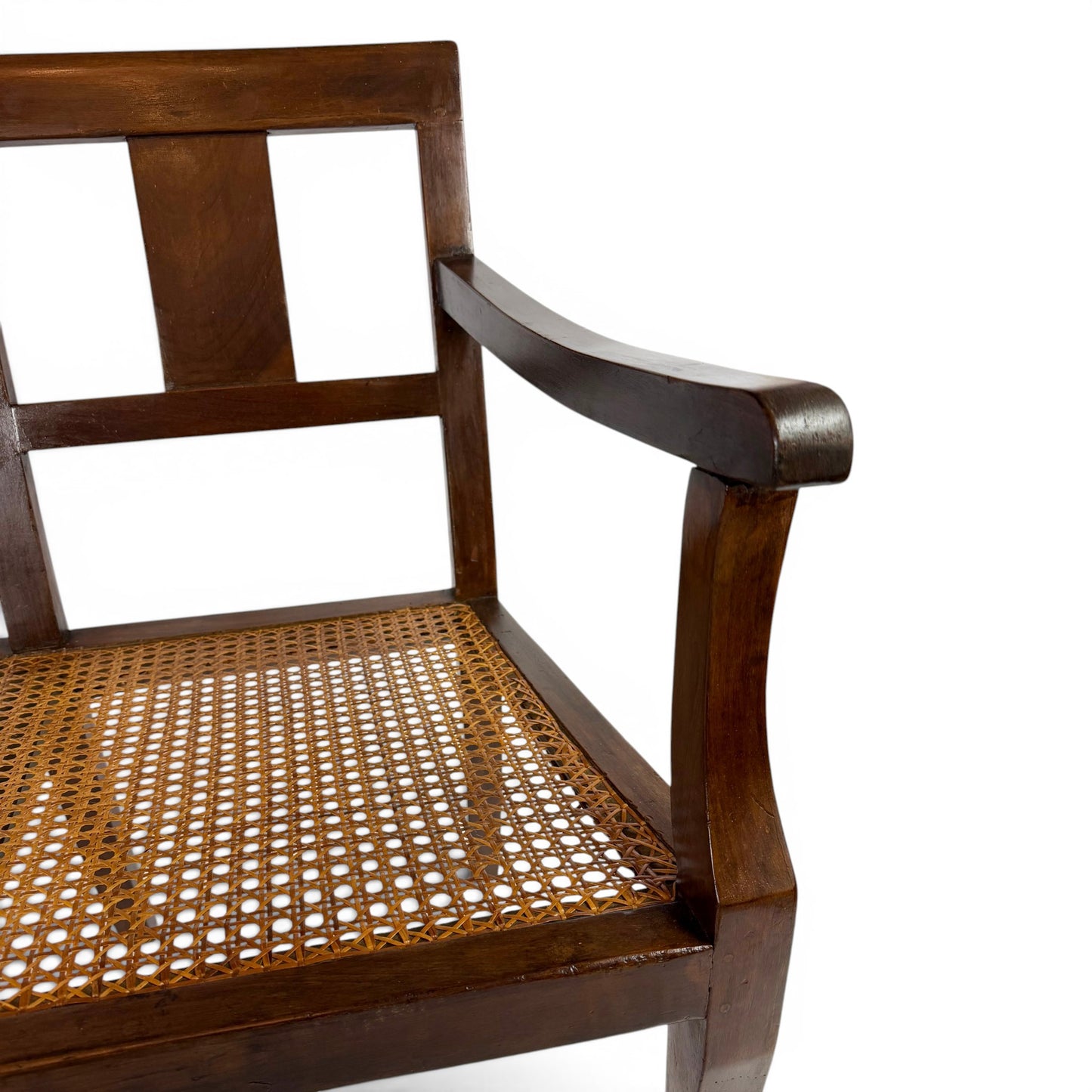 Walnut Bench with Cane Seat, 19th Century