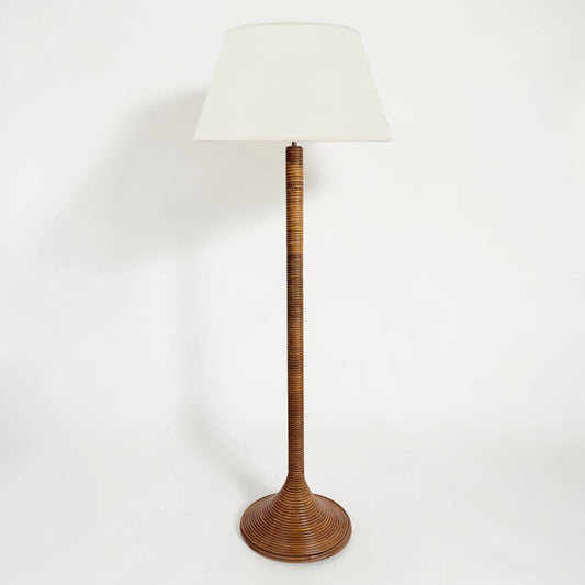 Italian Pencil Reed Rattan Floor Lamp, circa 1970s
