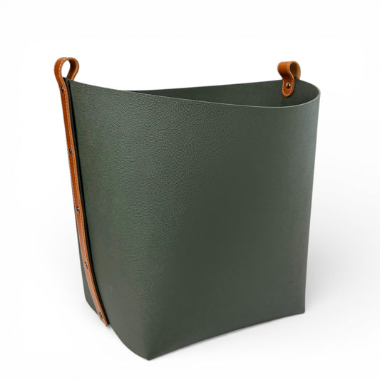 Large Dark Green Leather Basket