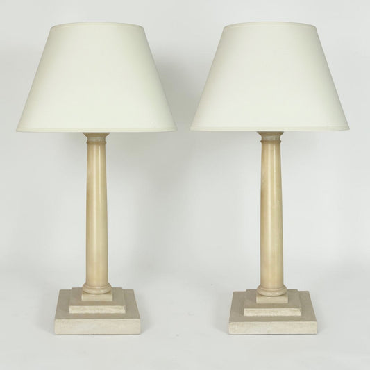 Pair of Beige Marble Column Lamps