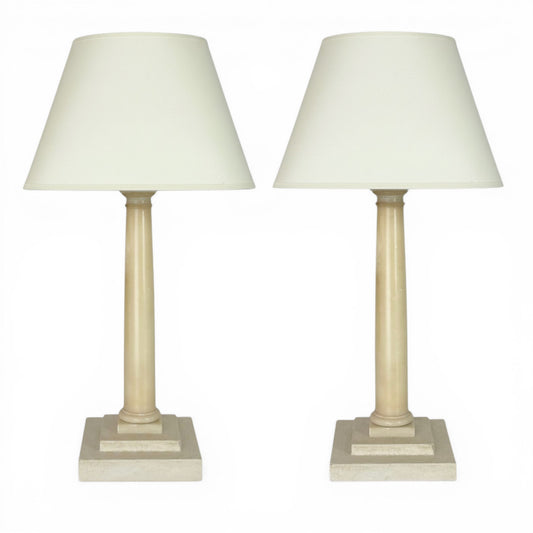 Pair of Beige Marble Column Lamps