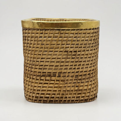 Woven Rattan Square Wastepaper Basket