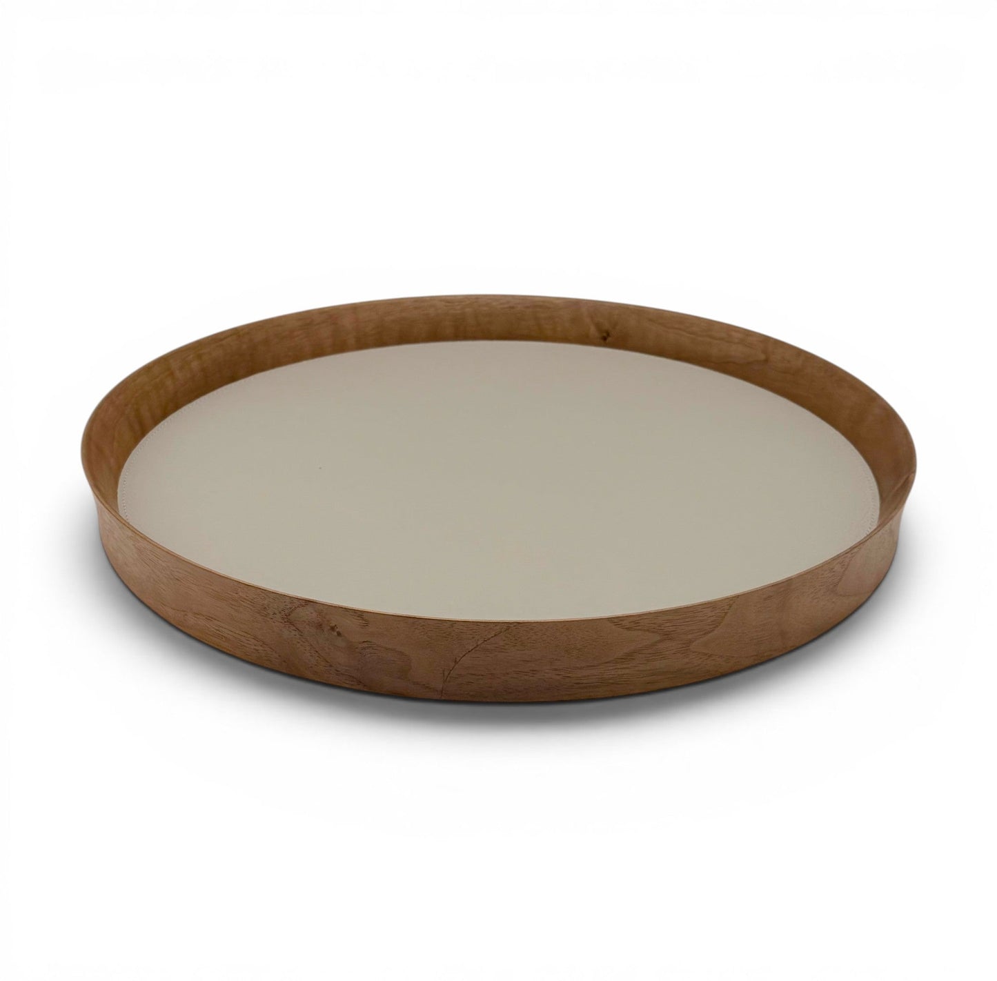 Italian Leather and Wood Tray - Taupe, Medium