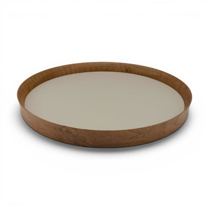 Italian Leather and Wood Tray - Taupe, Medium