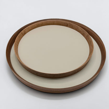 Italian Leather and Wood Tray - Taupe, Medium