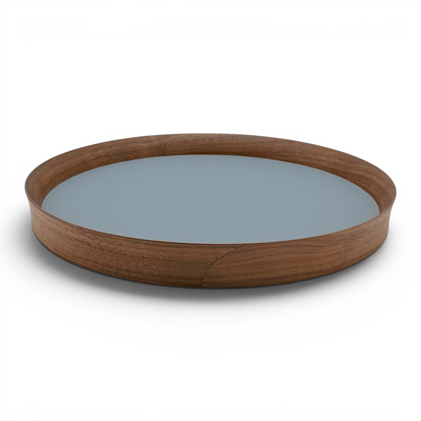 Italian Leather and Wood Tray - Steel Blue, Medium