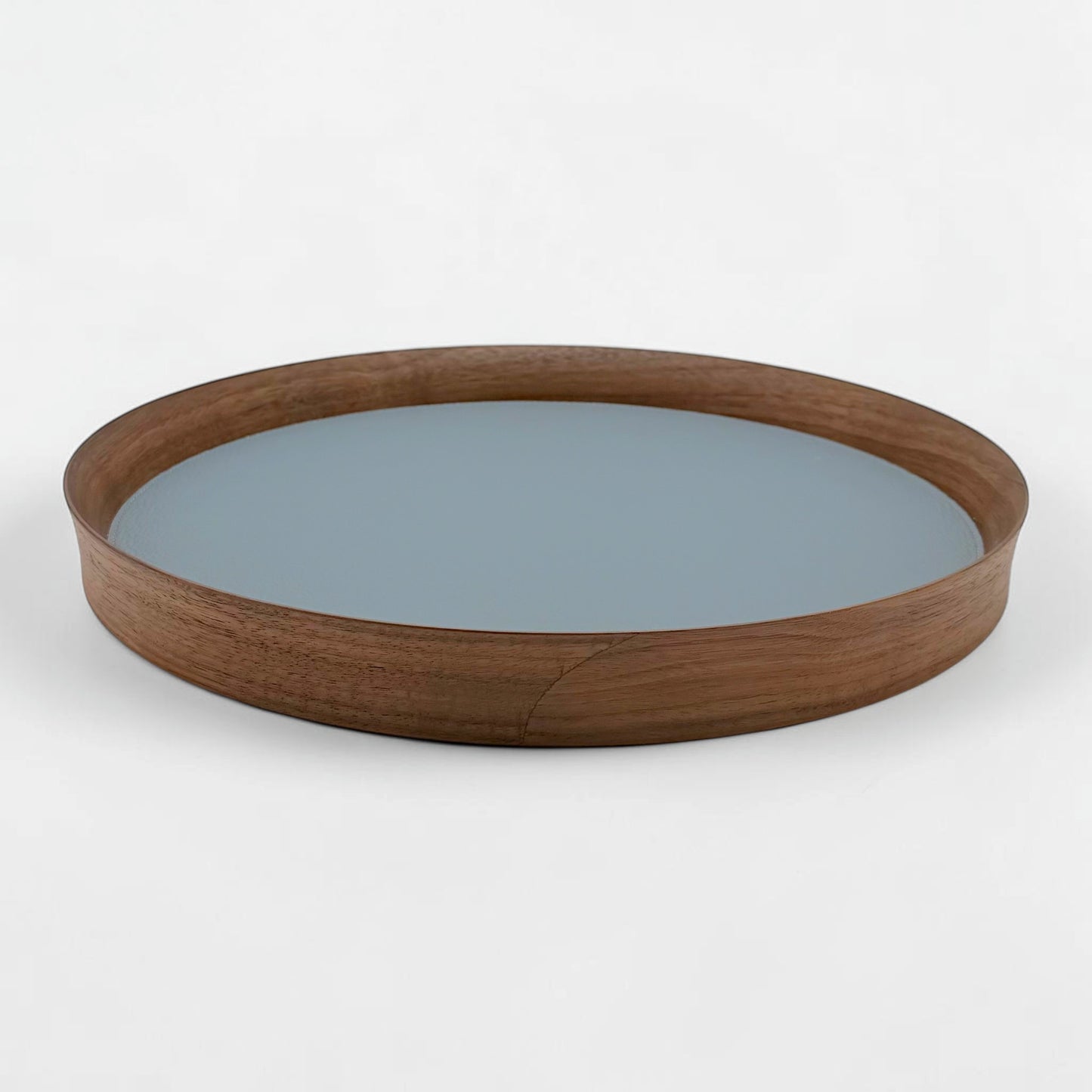 Italian Leather and Wood Tray - Steel Blue, Medium