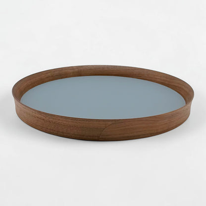 Italian Leather and Wood Tray - Steel Blue, Medium