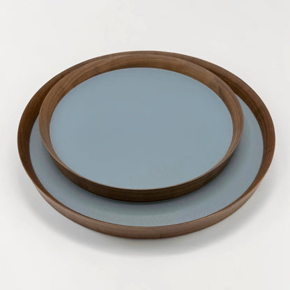 Italian Leather and Wood Tray - Steel Blue, Large
