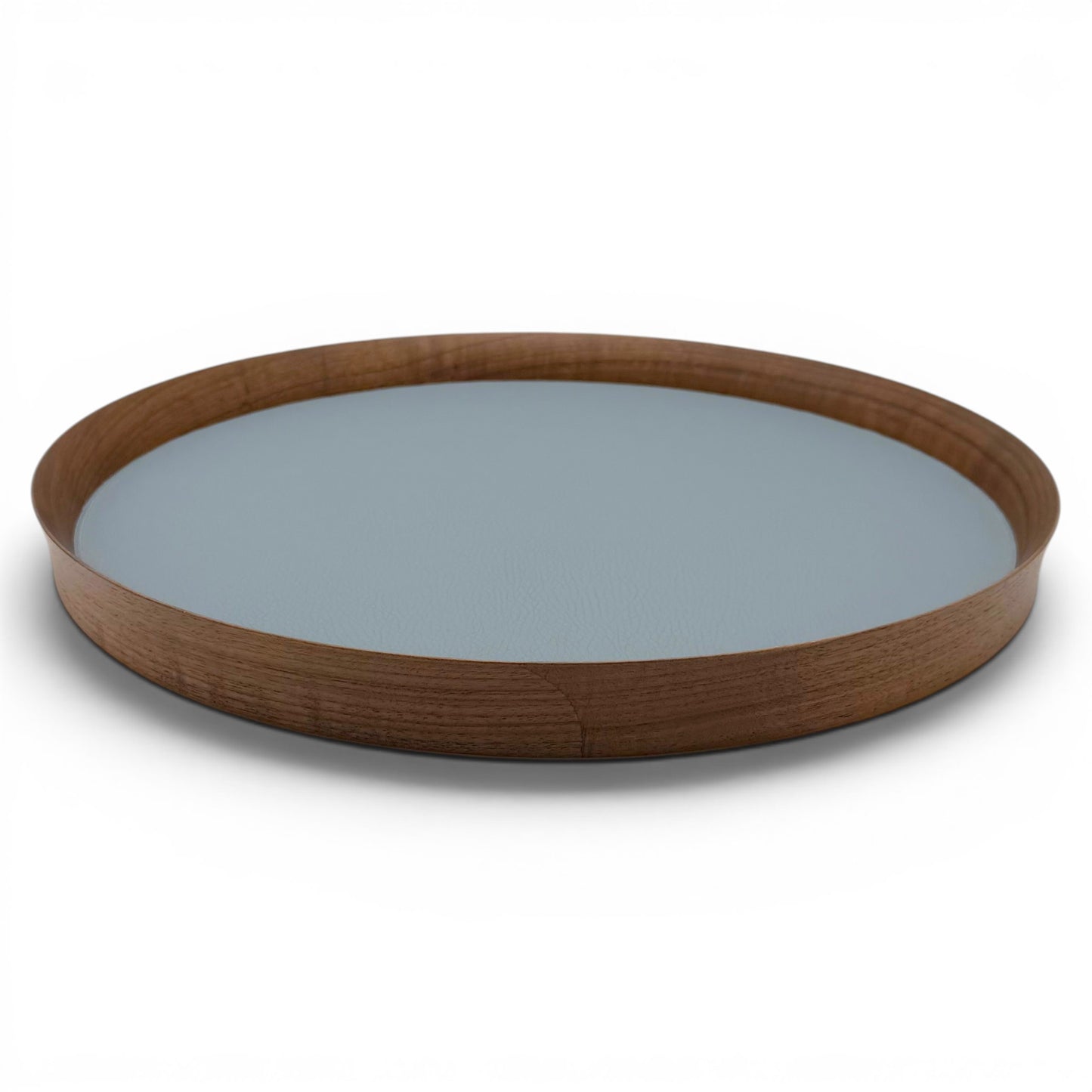 Italian Leather and Wood Tray - Steel Blue, Large