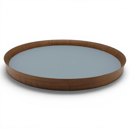 Italian Leather and Wood Tray - Steel Blue, Large
